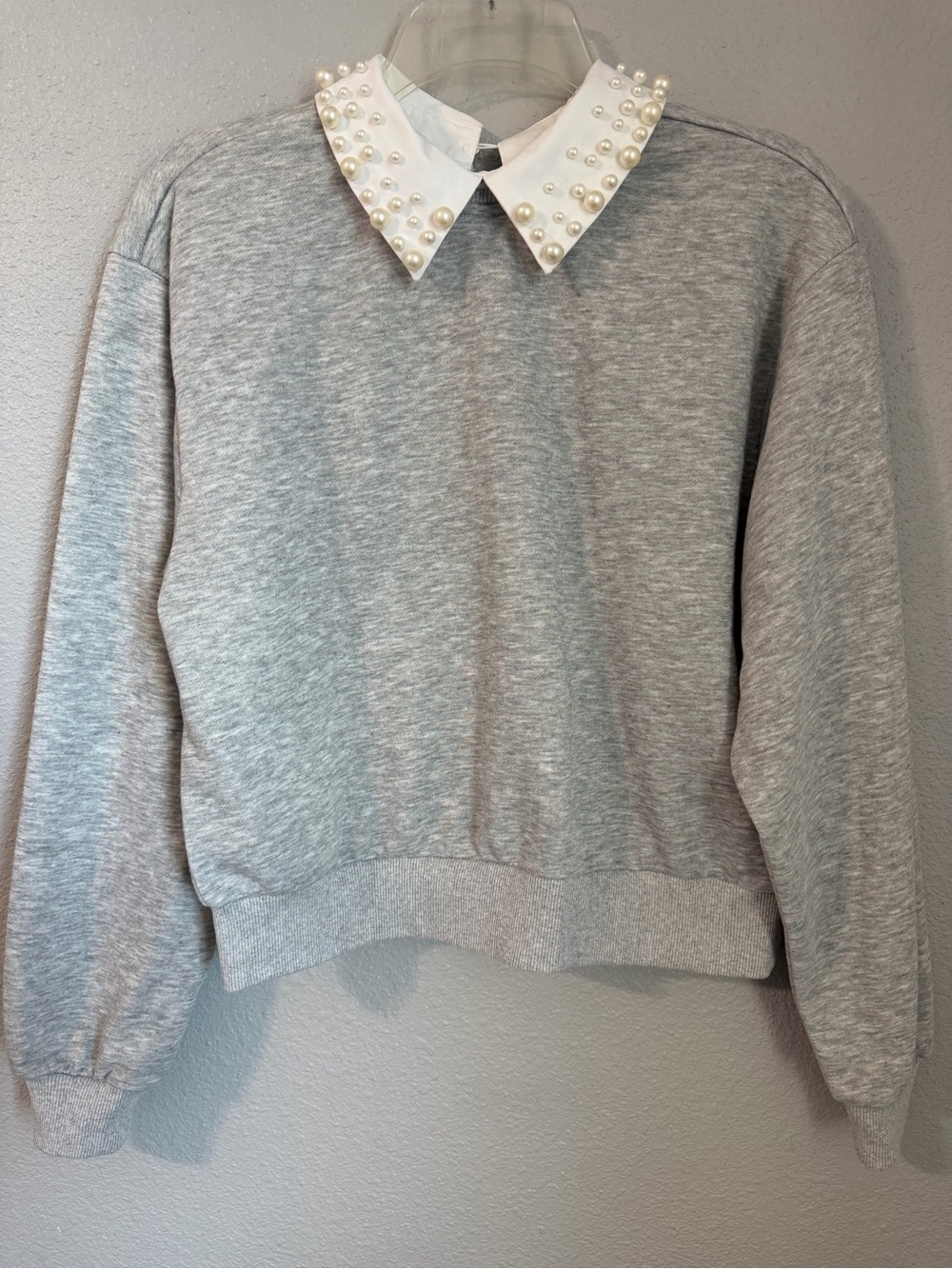 On 12th Pearl Embellished Collar Grey Sweatshirt - Size